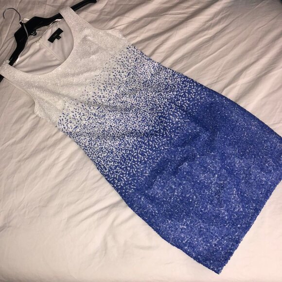 Maia Ombre Sequins Blue and White Shift Dress Sz 12 - Picture 1 of 7